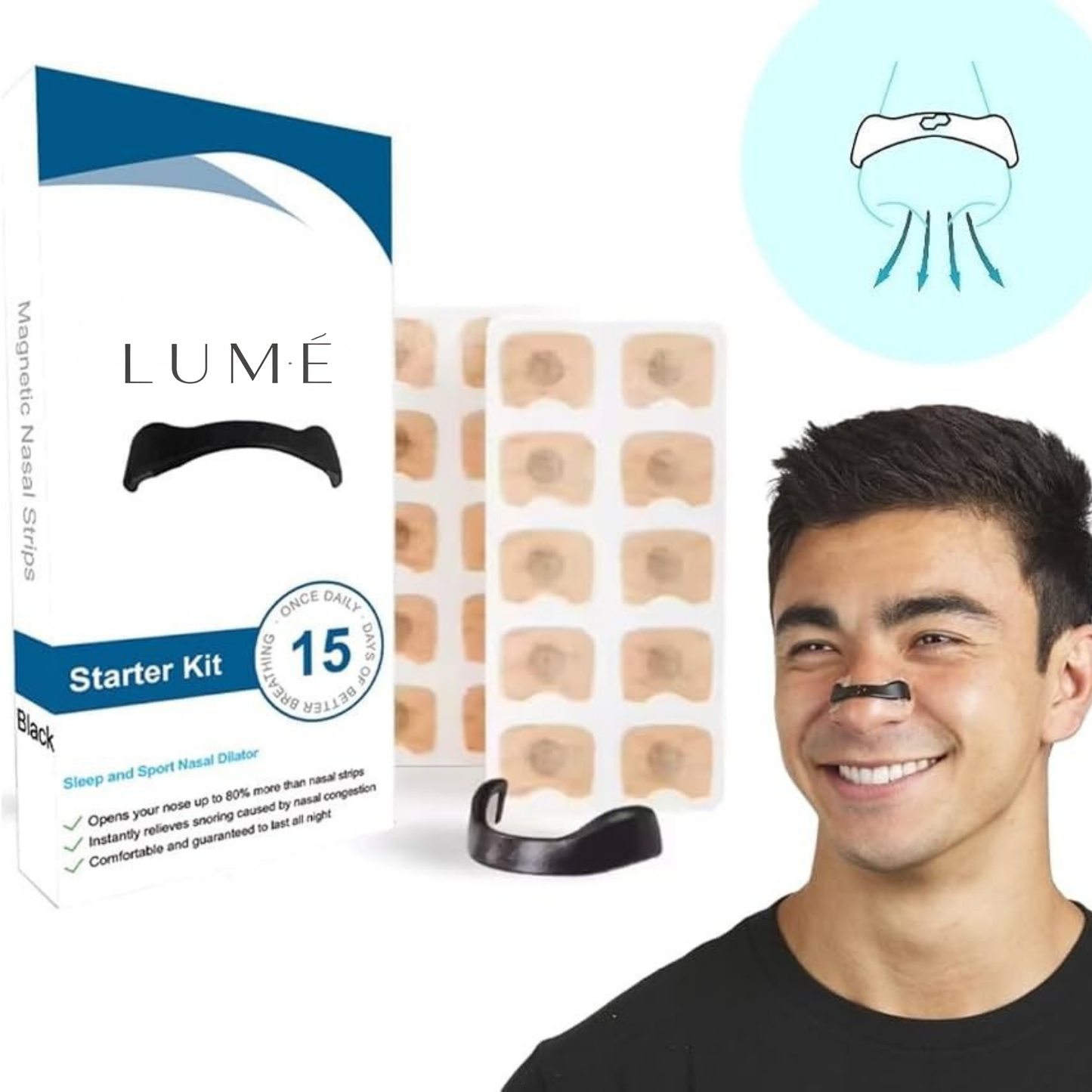 Dilatador Nasal Lume® – Tiras Nasales Magnéticas (4 niveles)